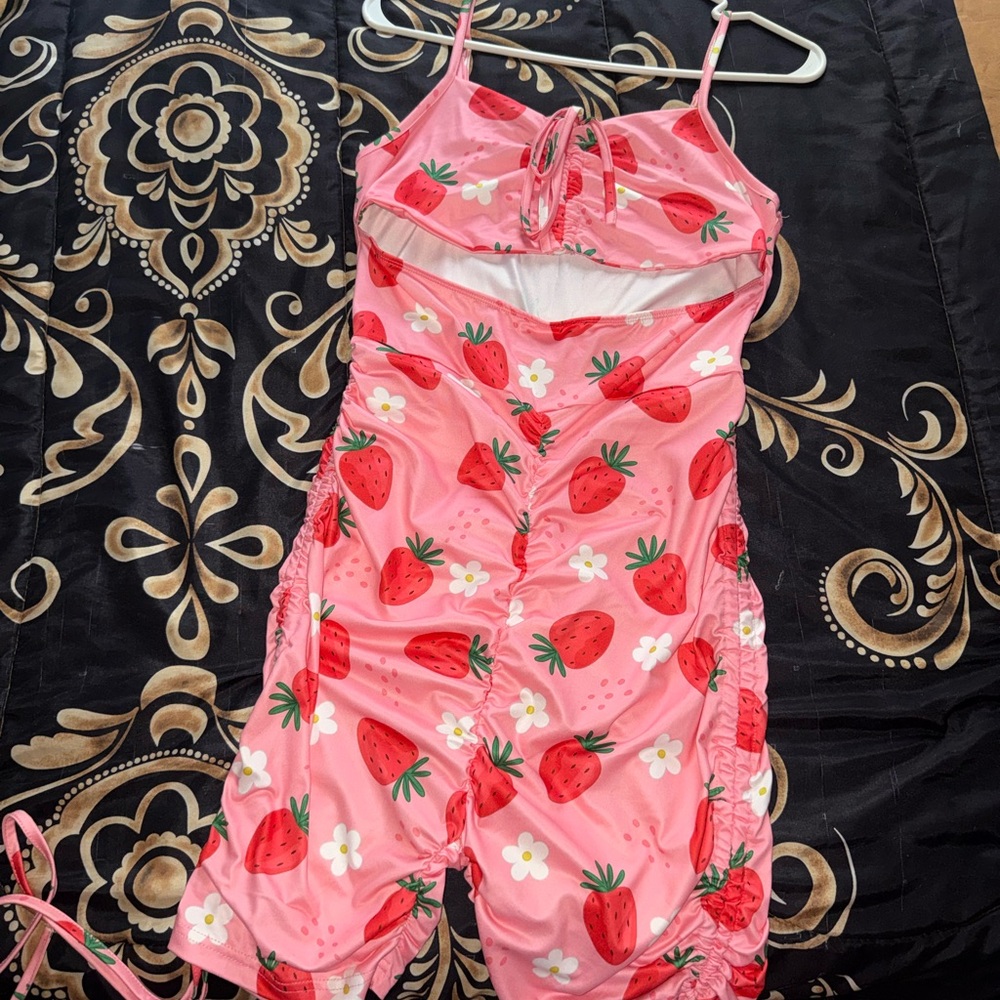 SHEIN Pink Strawberry Print Jumpsuit